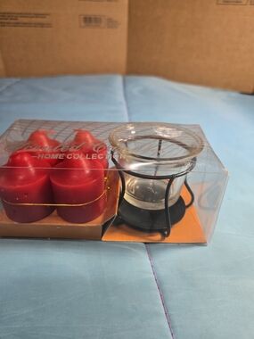 Red Votive Candle Set with Glass Tealight Holder